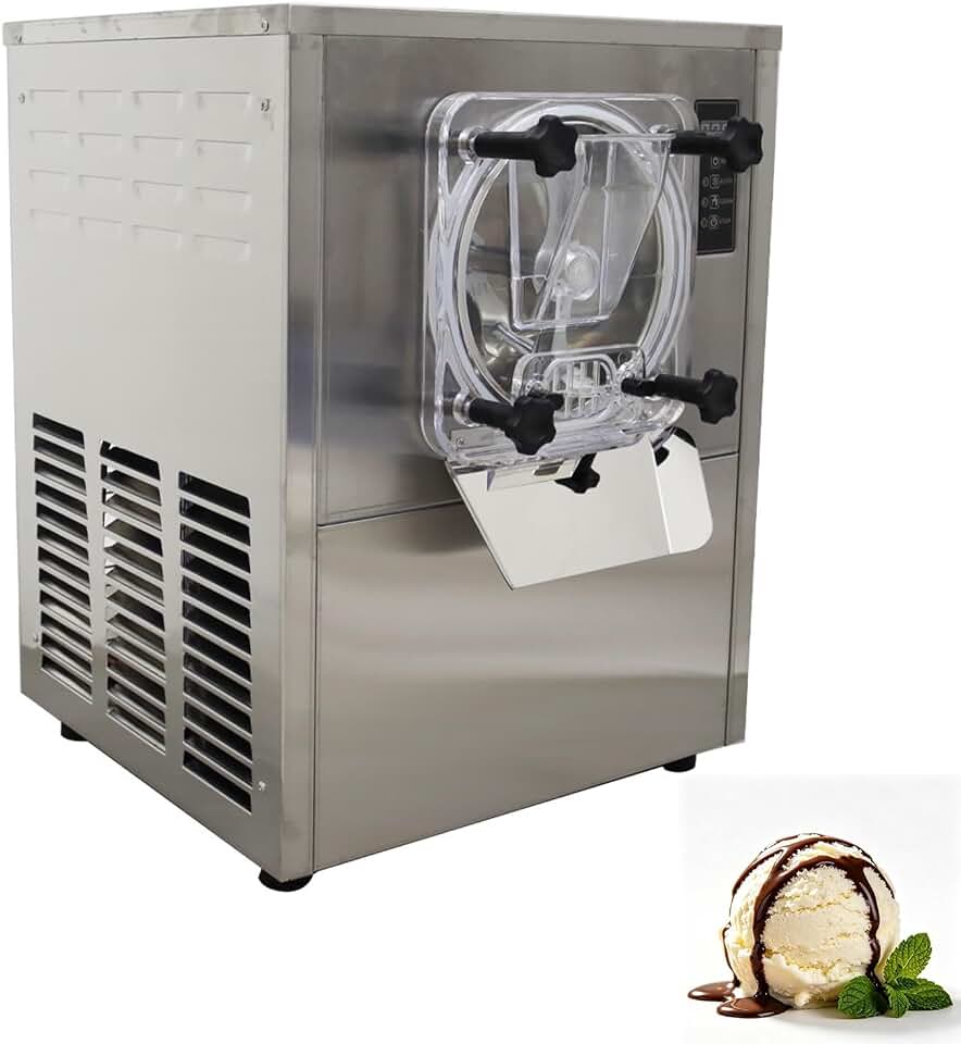 110V Commercial Hard Ice Cream Machine 25-30 L/H Single Flavor Desktop Hard Serve Ice Cream Maker with Intelligent Operation Panel Stainless Steel for Snack Bar Supermarket Restaurant 1400W