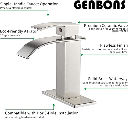 Miniatura 6 de Grifo de lavabo de baño con desagüe emergente de metal, acabado de níquel cepillado