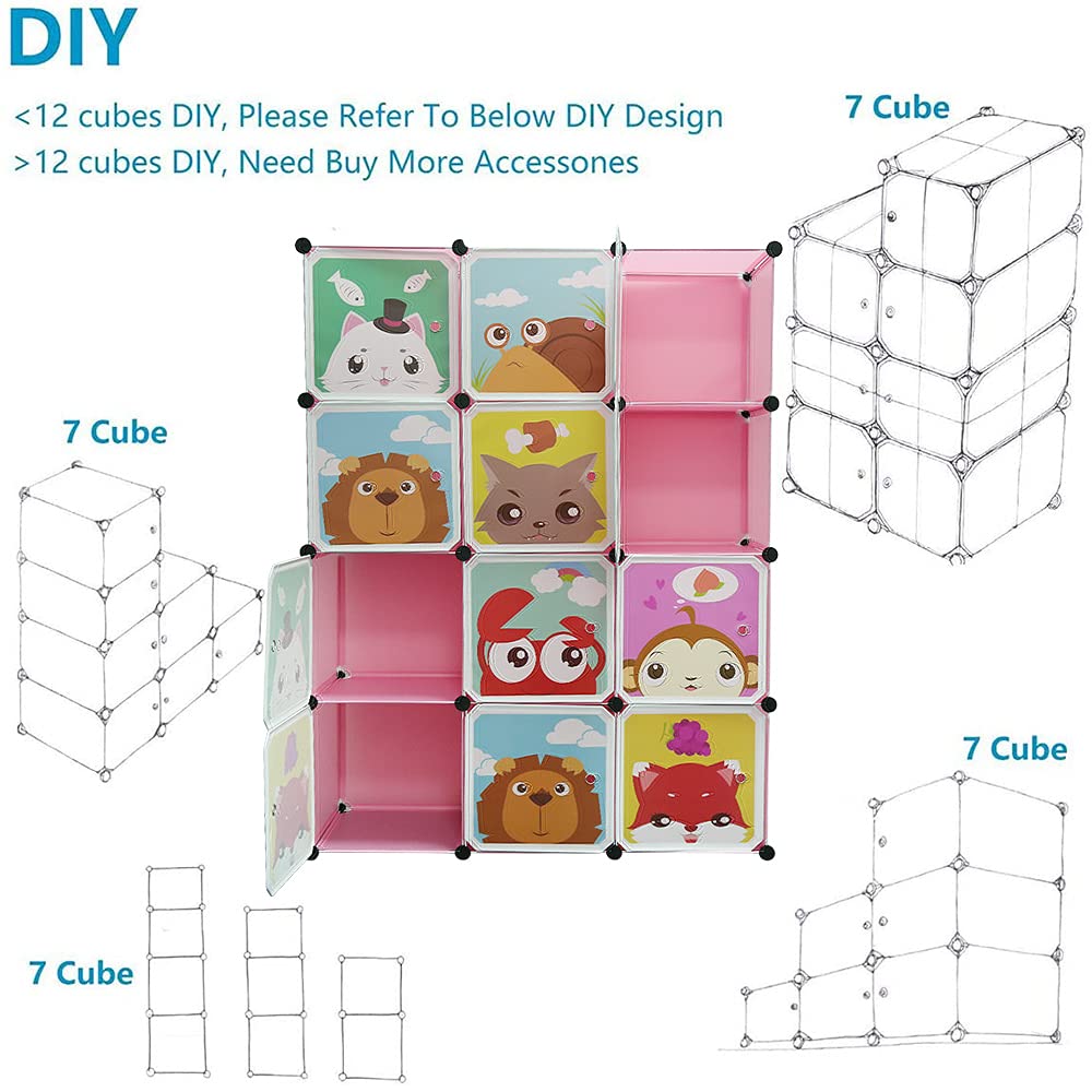 Kedia Armoire pour enfants, armoire de chambre à coucher, armoire modulaire, en plastique, avec portes, portable, penderie pour enfants (111 x 37 x 147 cm, rose)