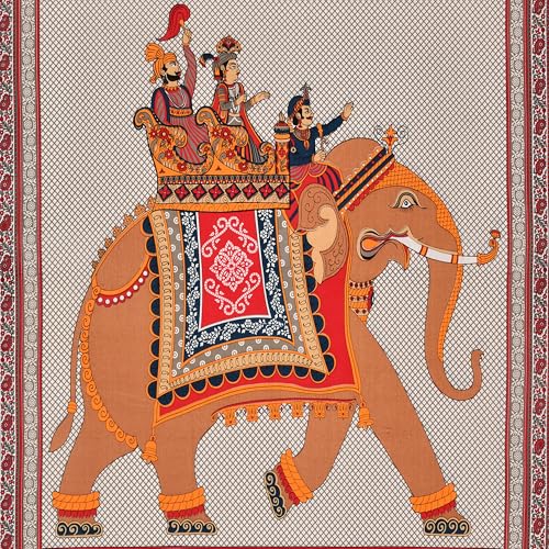 Image of Premium Rajasthani Jaipuri Traditional Sanganeri Elephant Print 144 TC 100% Pure Cotton Single Size Bedsheet with one Pillow Covers