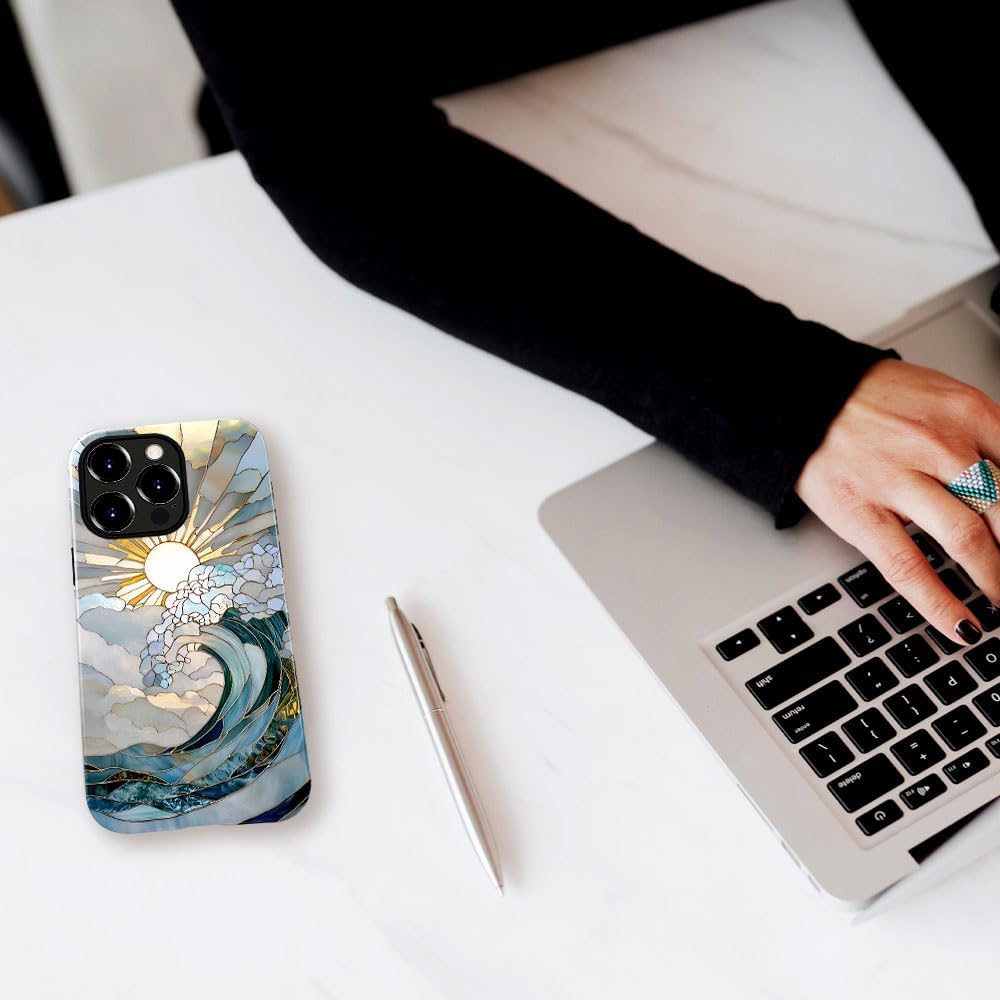 Case for iPhone 15 Pro Max,Glossy Case Cover for Women Girls,Drop Scratch Protective-Ocean Sunset Sun Rise - Image 4