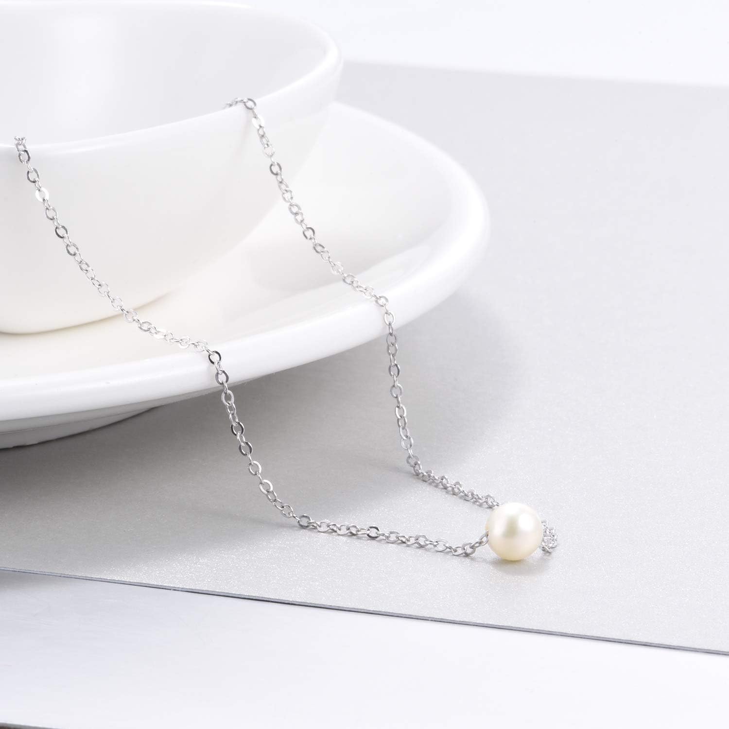 AAAA Single Pearl Choker Sterling Silver Necklace for Women 7-8mm Freshwater Cultured Pearls Wedding Bridesmaids Anniversary 14 16 18 inch