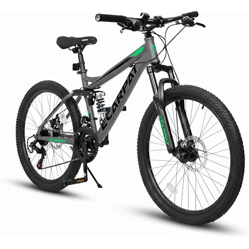27.5 Inch Full Suspension Mountain Bike for Adults, 21 Speed with Dual Disc Brakes, All Terrain Bicycle for Men and Women, Gray