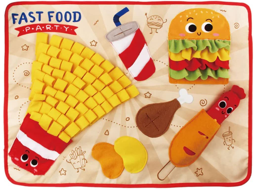 GiGwi Fast Food Snuffle Mat for Dogs, Interactive Slow Feeder to Prevent Overeating, Mimics Foraging, Squeaker & Crinkle Sounds, Problem Solving Skills, IQ, Stuff Dog Treats, Anti-Slip, Medium/Large