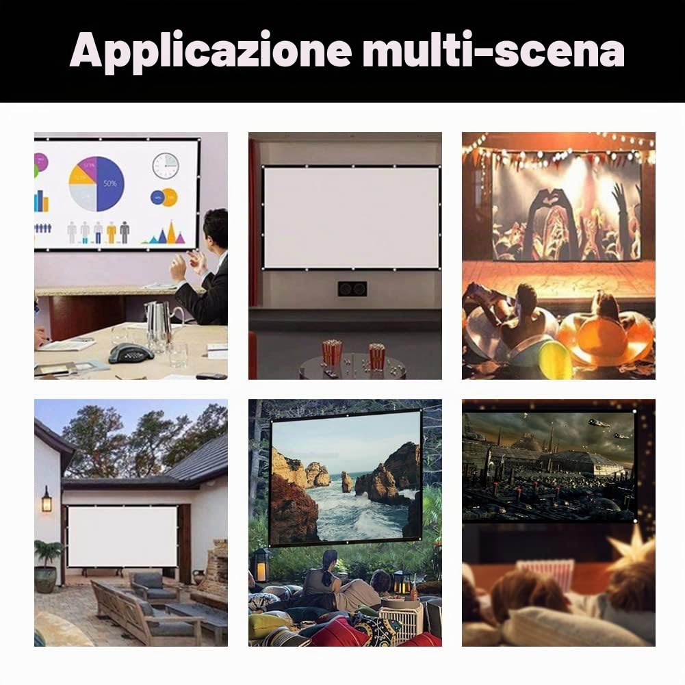 T opiky Schermo di proiezione portatile da 60 a 150 pollici, tenda di proiezione HD pieghevole 16: 9 in poliestere senza pieghe con angolo di visione visivo per film interni ed esterni(70")