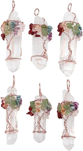Miniatura 4 de Jovivi - Collar con dije de cuarzo de cristal natural envuelto en alambre con la forma de árbol de la vida de piedras preciosas regalo ideal para el