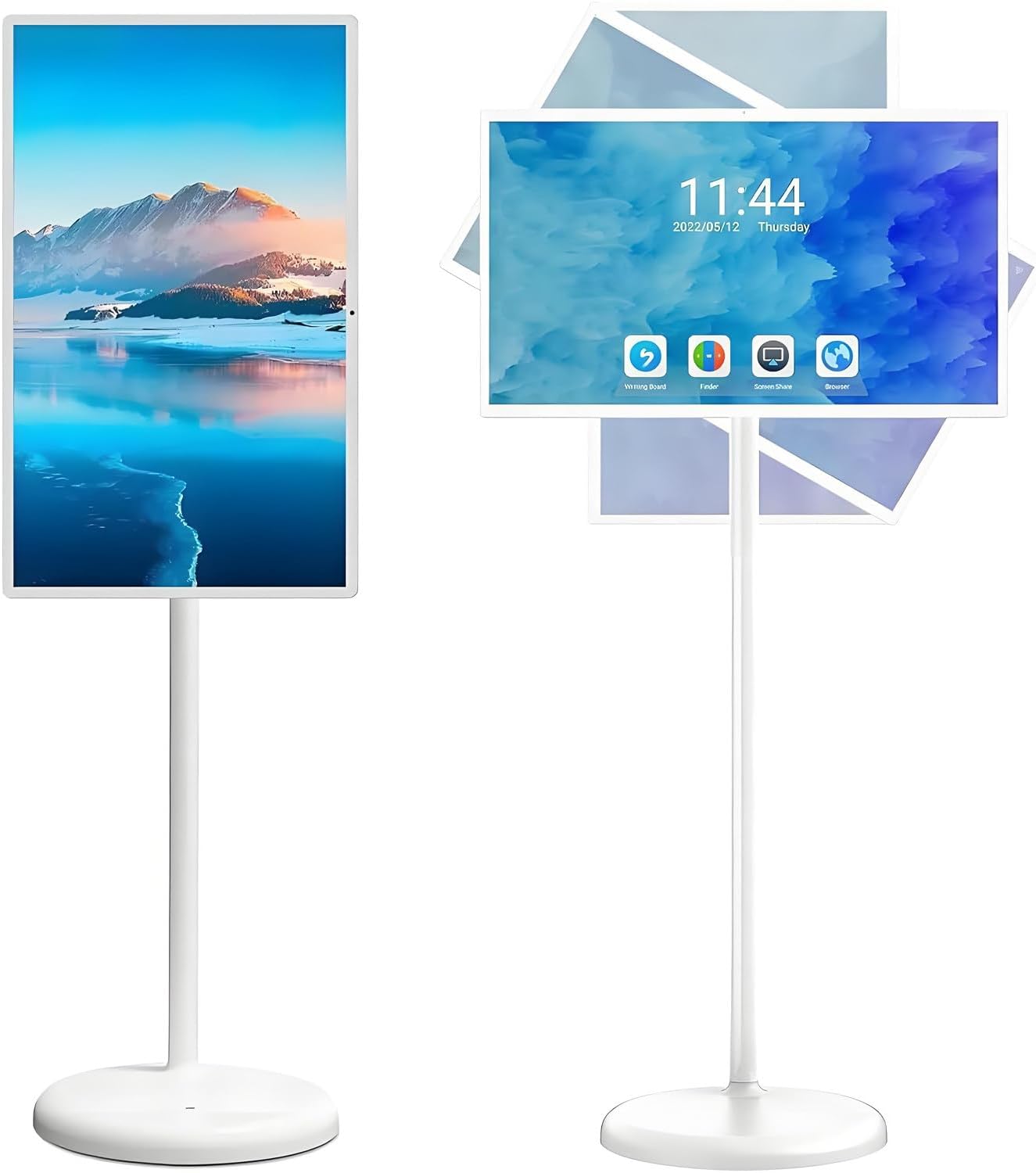 21.5"/24"/27"/32" Portable Smart TV with 4K Touchscreen Display, Wireless Casting, Rolling TV on Wheels with Voice Control, 8G RAM+128G Storage Rotatable Display 21.5inches
