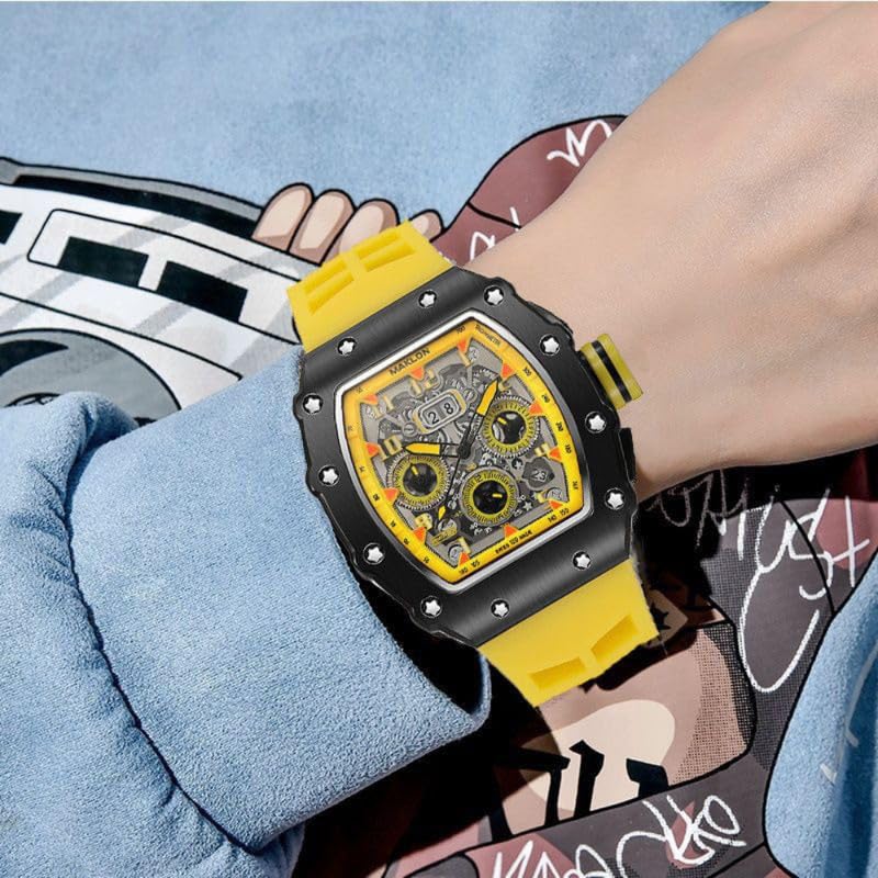 Image of Men's Automatic Mechanical Watch | Barrel Design, Stainless Steel, 10M Waterproof Sport Watch | Ideal for Weddings & Parties-MDV
