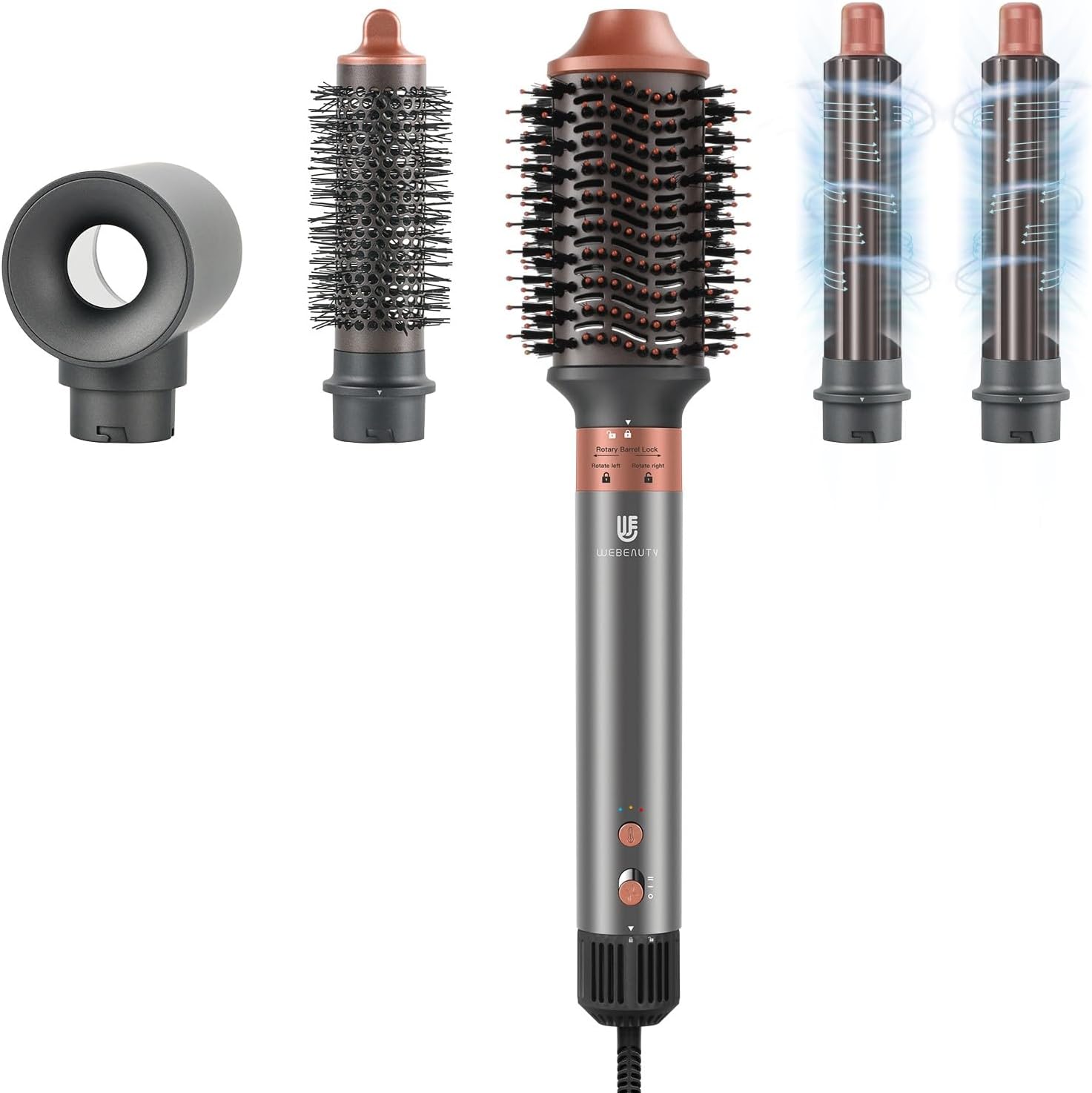 5-in-1 Air Styler & haardroger, warme luchtborstelset, negatieve ionen, ronde borstelföhn, automatische airflow-krultang, föhnborstel, volumiseren, drogen, motor met hoge toeren, draagtas