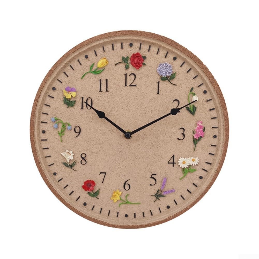 Orologio da parete in resina da 30,5 cm, per 12 fiori, effetto 3D, impermeabile, IP44, anti-appannamento, design naturale, facile da installare, per giardino, piscina, hotel, patio