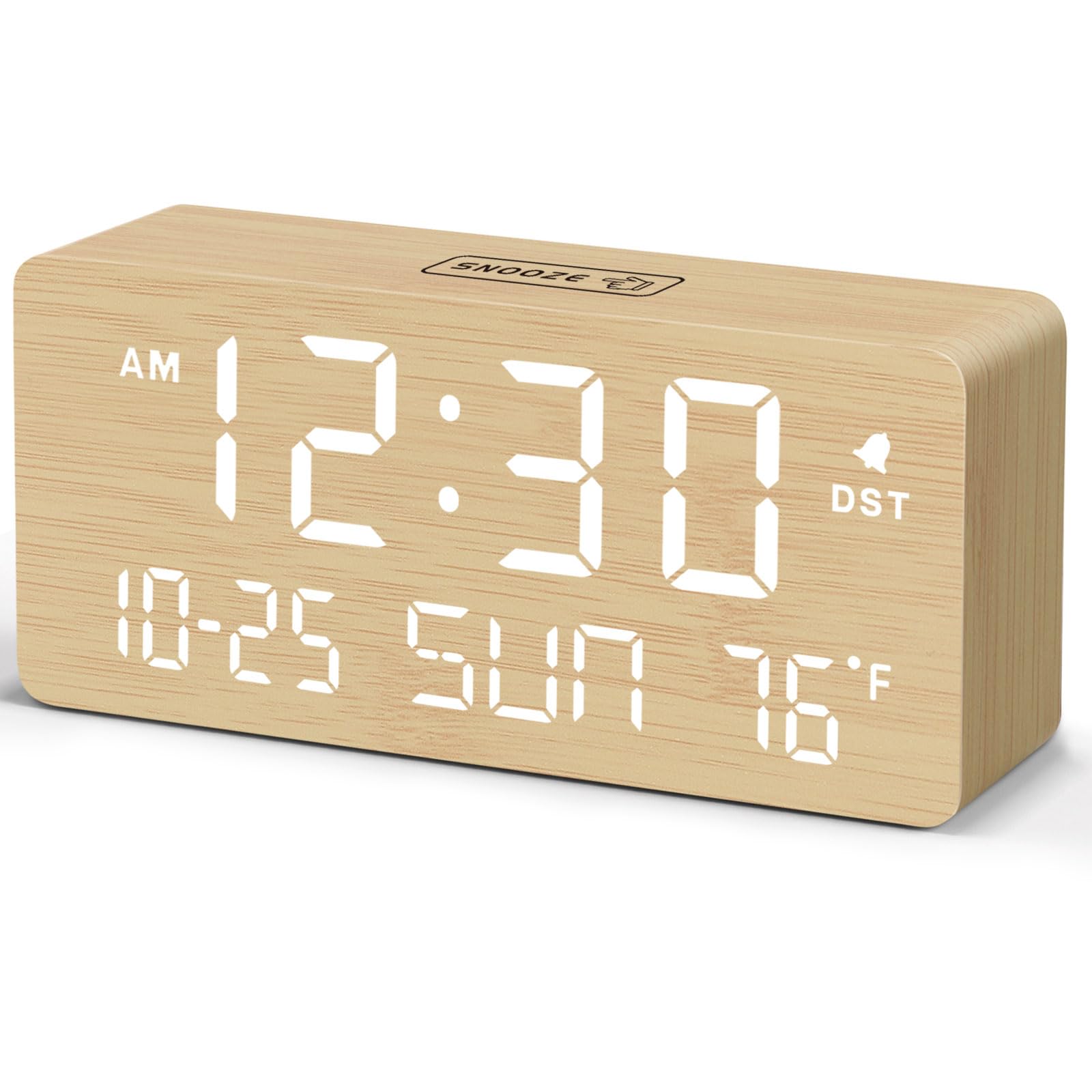 DreamSky bamboo wooden digital alarm clock with big LED numbers