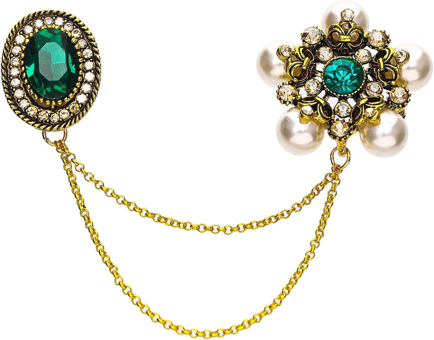 WCRAZYE Rhinestone Long Pearl Flower Chain Tassel Brooches for Women Men Vintage Crystal Floral Brooch Lapel Pin for Girls Snowflake Simulated Emerald Green Oval Pins Clip Sweater Dress Suit Badge Tie Brooches Fashion Christmas Jewelry Gifts Clothes Accessories