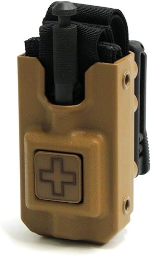 Torniquete ancho SOFTT con estuche rígido con accesorio TEK para cinturón de trabajo de 2.5 pulgadas (caja de torniquete bronceado)