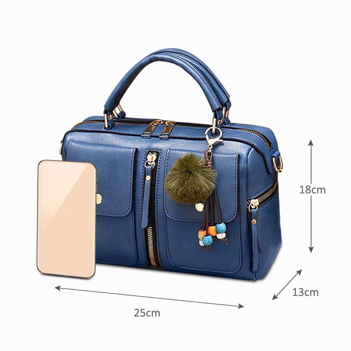 NICOLE & DORIS Bolsos de Mujer Bolso Pompón Estilo Bolso de Hombro con Cremallera Bolsillos Bandolera para Mujer Bolso Cuadrado Pequeño de Cuero PU Trabajo Diario Elegante Moda