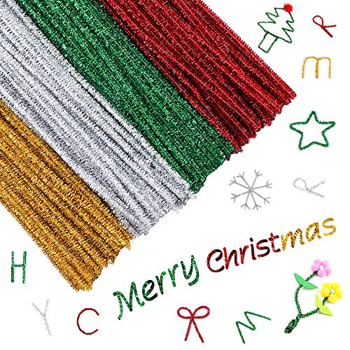 Glitter Pfeifenreiniger,400 Stück Weihnachtsmetallic Chenilledraht...