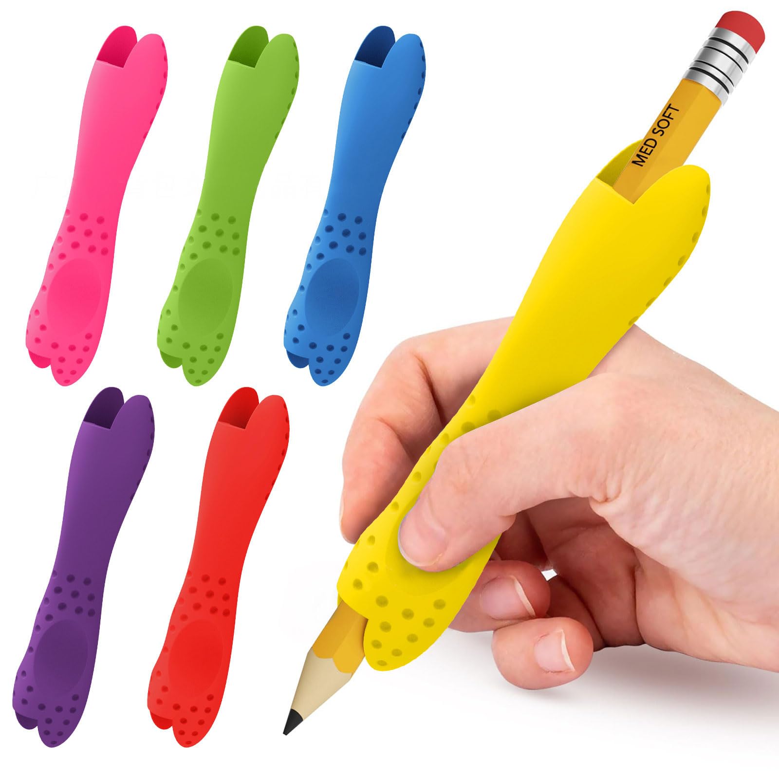 Muorruo 6-Pack Silicone Pencil Grips for Children and Adults, ergonomic anti-slip texture for writing and drawing, double-head design suitable for right and left-hand users