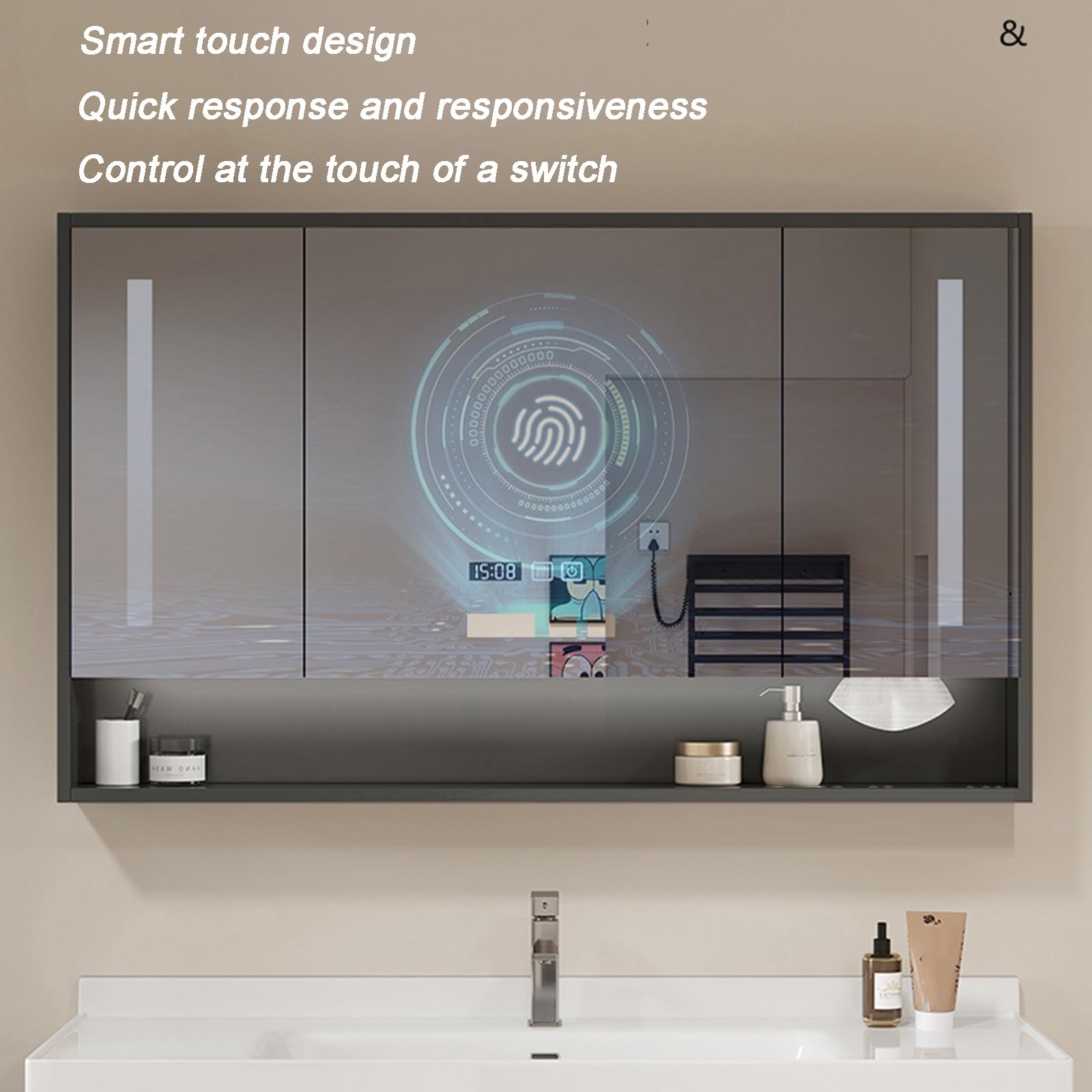 Specchio Contenitore Bagno，Armadietto a Specchio da Bagno con Luci e Contenitori，Armadietto da Bagno sospeso，Armadietto a Specchio Antiappannamento，dimmerabile(A,W120*H70cm/W47.2*H27.6in)