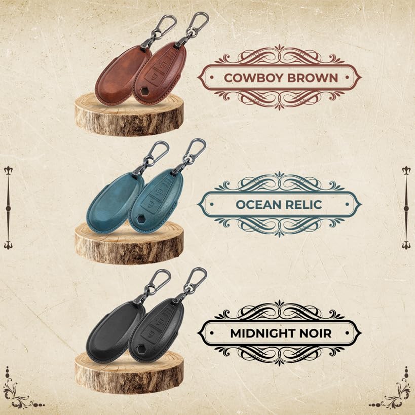 Image of Keyzone Vintage Leather Key Cover for Baleno, Ciaz, Ignis, SCross, Vitara Brezza 3 Button smart Key (VL Leather - Brown)