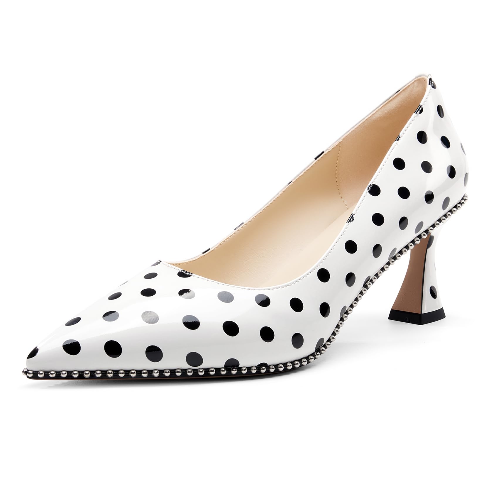 TNYNFBEB Womens Kitten Heel Pointed Toe Pumps Slip-on Sliver Beaded Prom Wedding Dress Basic Classic Patent Leather Summer 2.6 Inches Heels