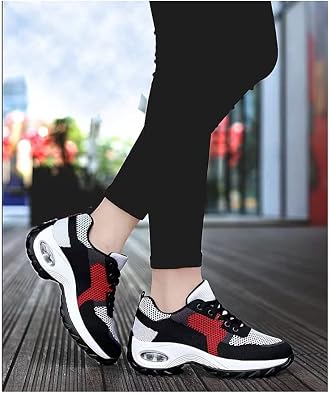 BORAMAX Running Shoes Women Tennis Shoes Lace Up Sneakers Shoes Breathable On Solid Slip Casual Womens Fashion Lightweight