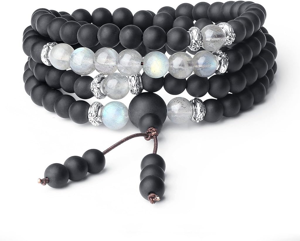 Matte Onyx 108 Mala Beads Prayer Bracelet Necklace