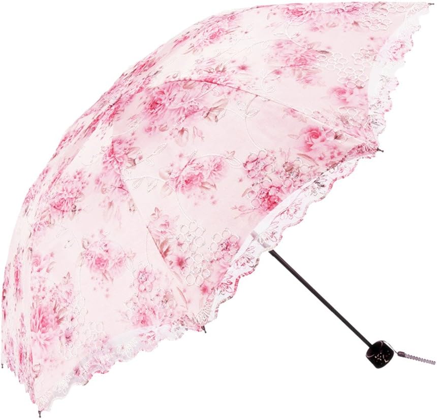 Honeystore Flower Print Vintage Parasol Anti-UV Folding Lace Embroidery Umbrella