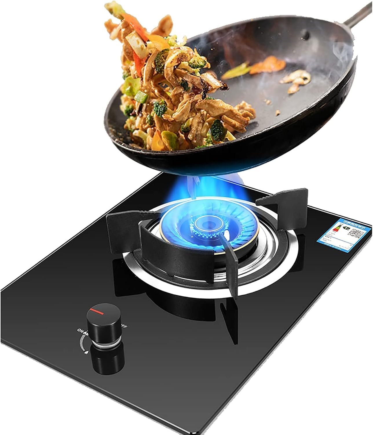 Gas cooktop Desktop Gas Hob Built-in Gas Stove|Desktop Campervan Hob|4.8KW Black Tempered Glass Gas Cooktop For NG/LPG|Flame Failure Protection|Non-slip Cast Iron Hob Rings|Easy To(NG)