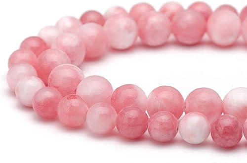 Miniatura 3 de Youngbling Cuentas de piedras preciosas naturales para la fabricación de joyas, cuentas de piedra lisa y redonda pulida de jade rosa y blanco de