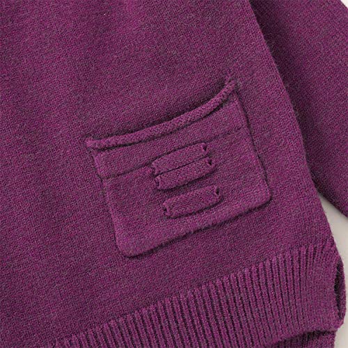 Suéter pulôver infantil de algodão para bebês outono inverno roupas de cor lisa 1-5T, Purple-pocket,