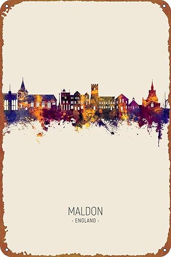Maldon Skyline England Poster Wall Decor Sign - 12x8 Inch Metal Sign Wall Decor Sign,cave,bar,club,home Wall Art Metal Tin Sign Halloween Decor Sign