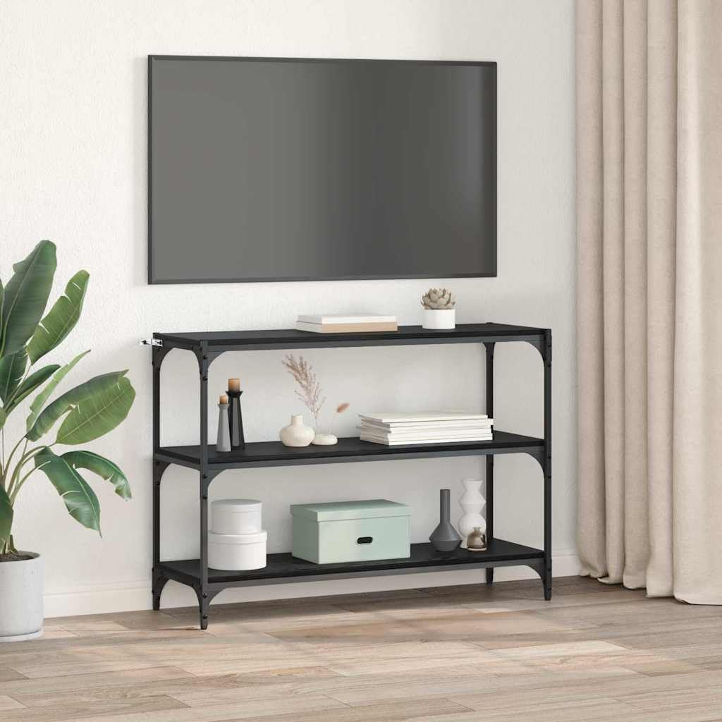 Regał na książki o wyglądzie czarnego dębu, materiał drewnopochodny, 100 x 33 x 70,5 cm, z 3 półkami, stabilny regał stojący do salonu i biura domowego, przemysłowy regał na książki z dużą