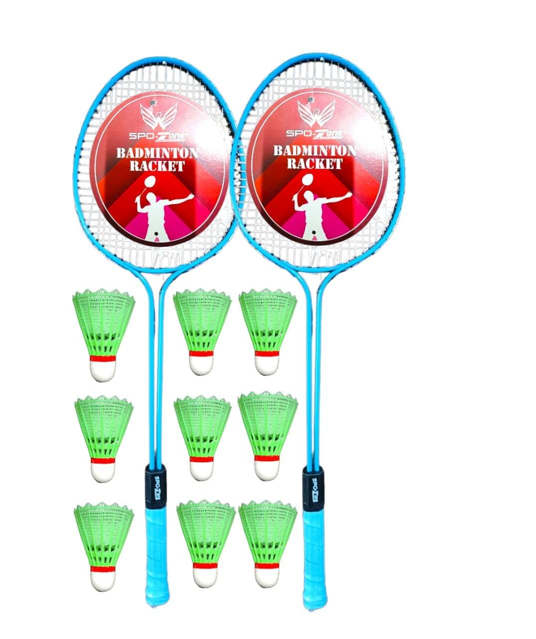 Double Shaft Badminton-Racket, Set of 2 Combo with 9 Pieces Plastic Shuttlecocks-image-39