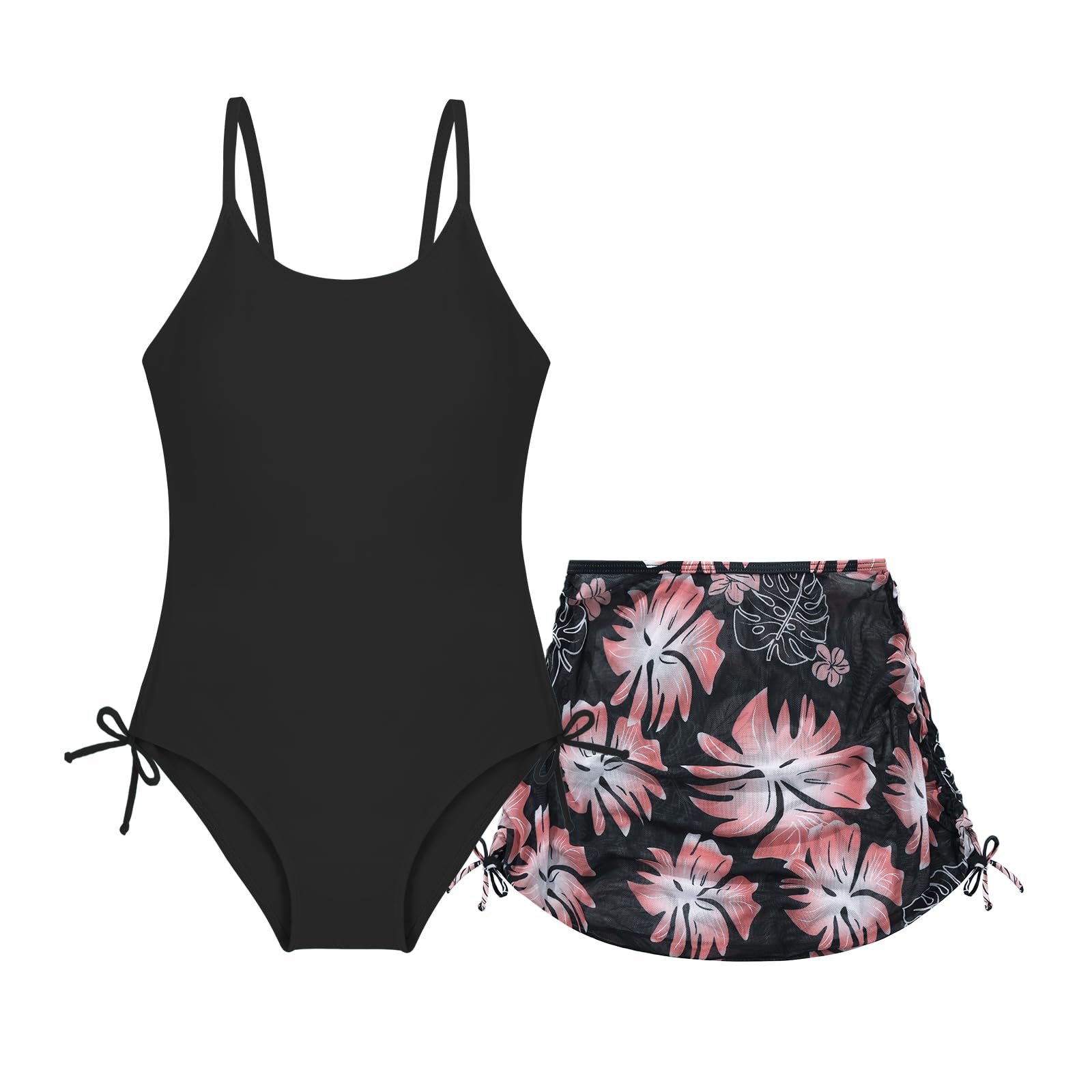 Miyanuby Maillot De Bain 3 Pièces Fille Avec Short Taille Haute - Imprimé Tropical - 9 à 16 Ans
