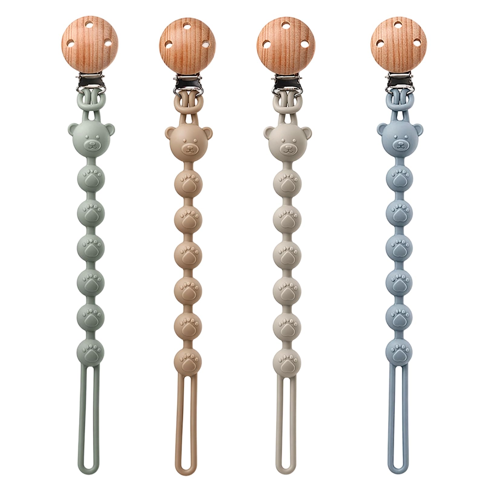 Dummy Clip, 4-Pack Soother Clips with Mam Dummies Compatibility, Silicone Pacifier Clips for Daily Use, Blue Light Grey Green Earth Tones Assortment