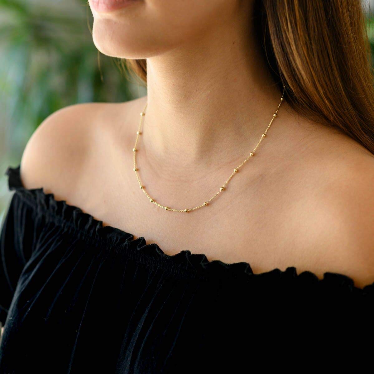 Damen Halskette 1,3mm Gold Kugelkette 925 Silber vergoldet K104 | Filigrane Damenkette Goldkette mit 3mm Kugeln in 40 45 50 55 60 70 cm in Schmuck Verpackung von MATERIA by Matthias Wagner