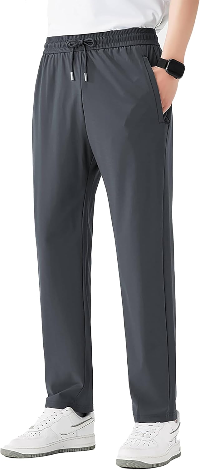 Stretch Casual Pants for Short Men 27-28 Inch Inseam Ripstop Athletic Cool Touch Straight Fit Joggers Zip Pockets