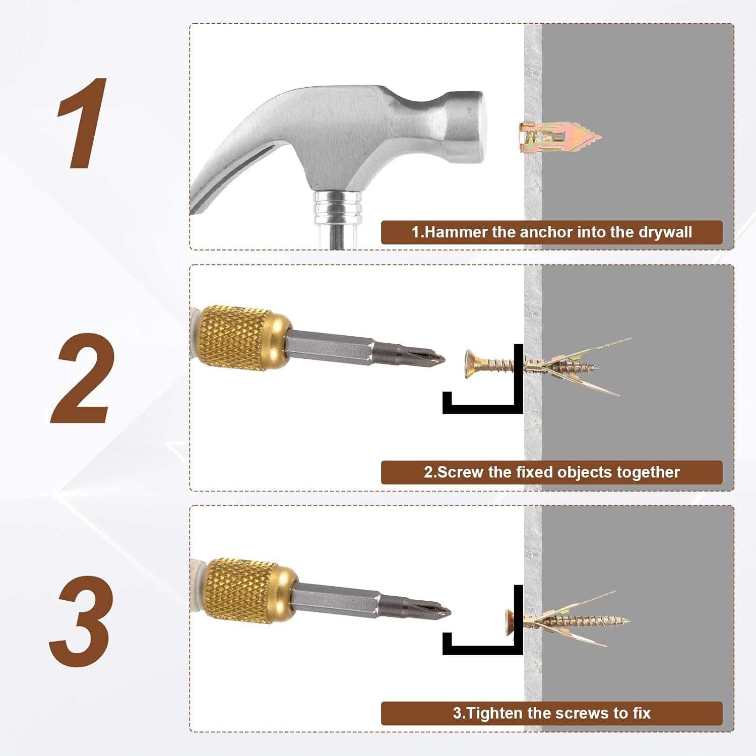 TIESOME 80 PCS Self Drilling Drywall Anchors and Screws Kit, Metal Expansion Bolt for Drywall Heavy Duty Steel Wall Anchors Easy Application No Drill or Holes in Wall(40 Steel Anchors and 40 Screws)