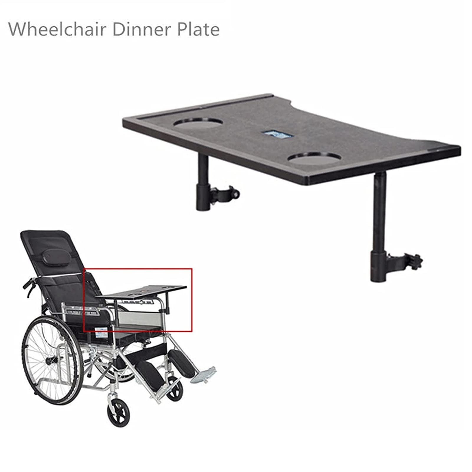 Daten Tavolo Vassoio per Sedia A Rotelle, Tavolino per Sedia A Rotelle Rimovibilecon 2 Portabicchieri, Vassoio per Sedia A Rotelle Universali Scrivania per Disabili, Mangiare, Leggere, Riposo