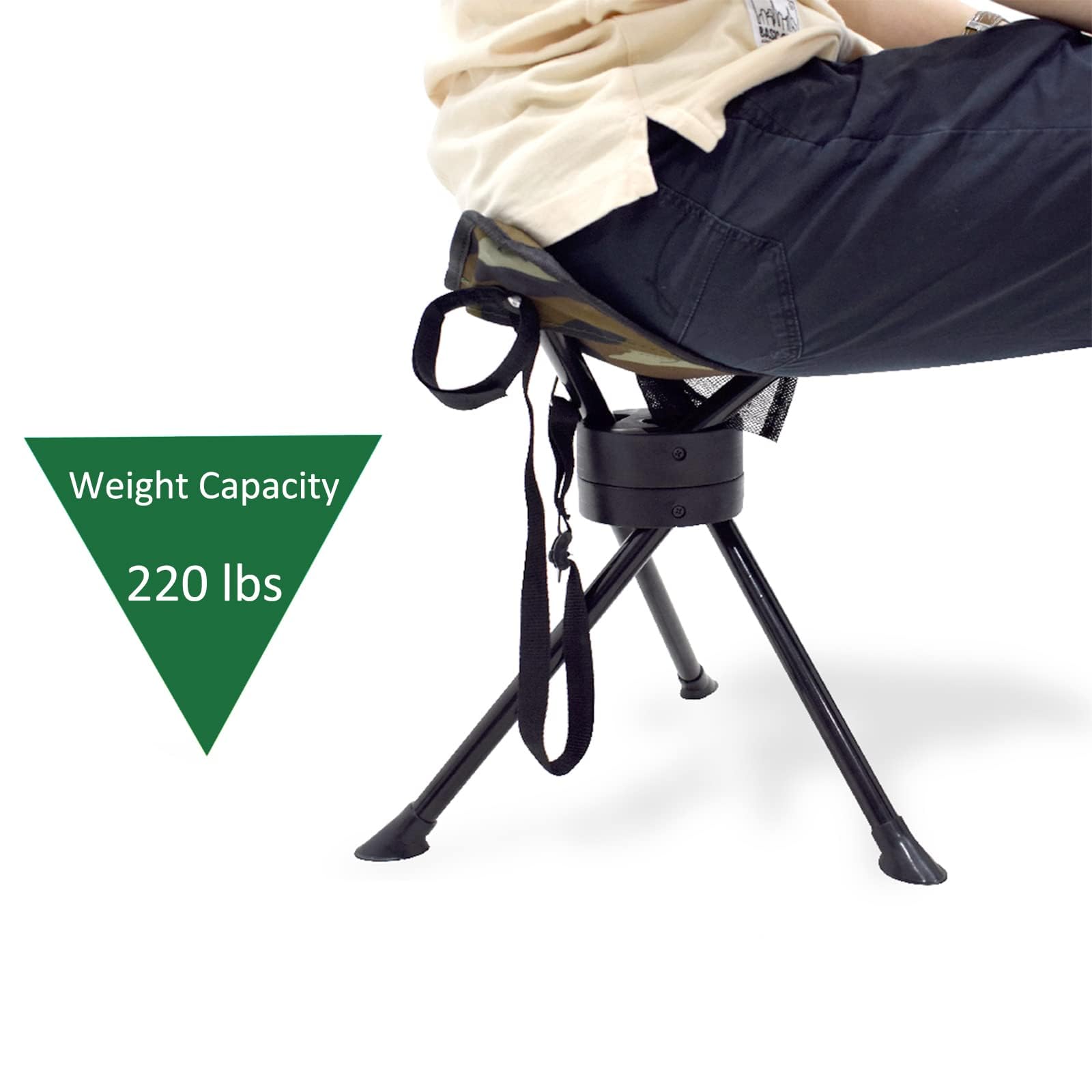 GEERTOP Trépied Pliable pivotant à 360 degrés, Tabouret de Camping, pêche, randonnée, Chasse en Plein air