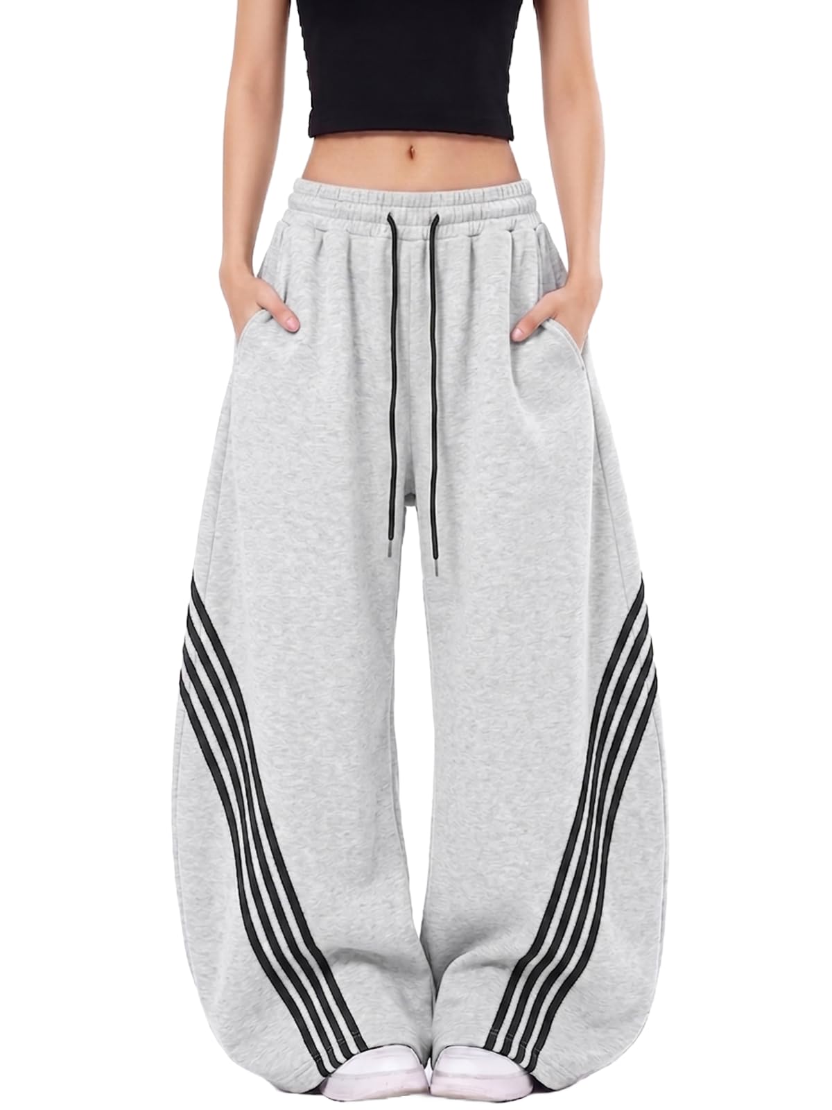 EMMIOL Women’s Y2K Baggy Barrel Striped Sweatpants High Waisted Wide Leg