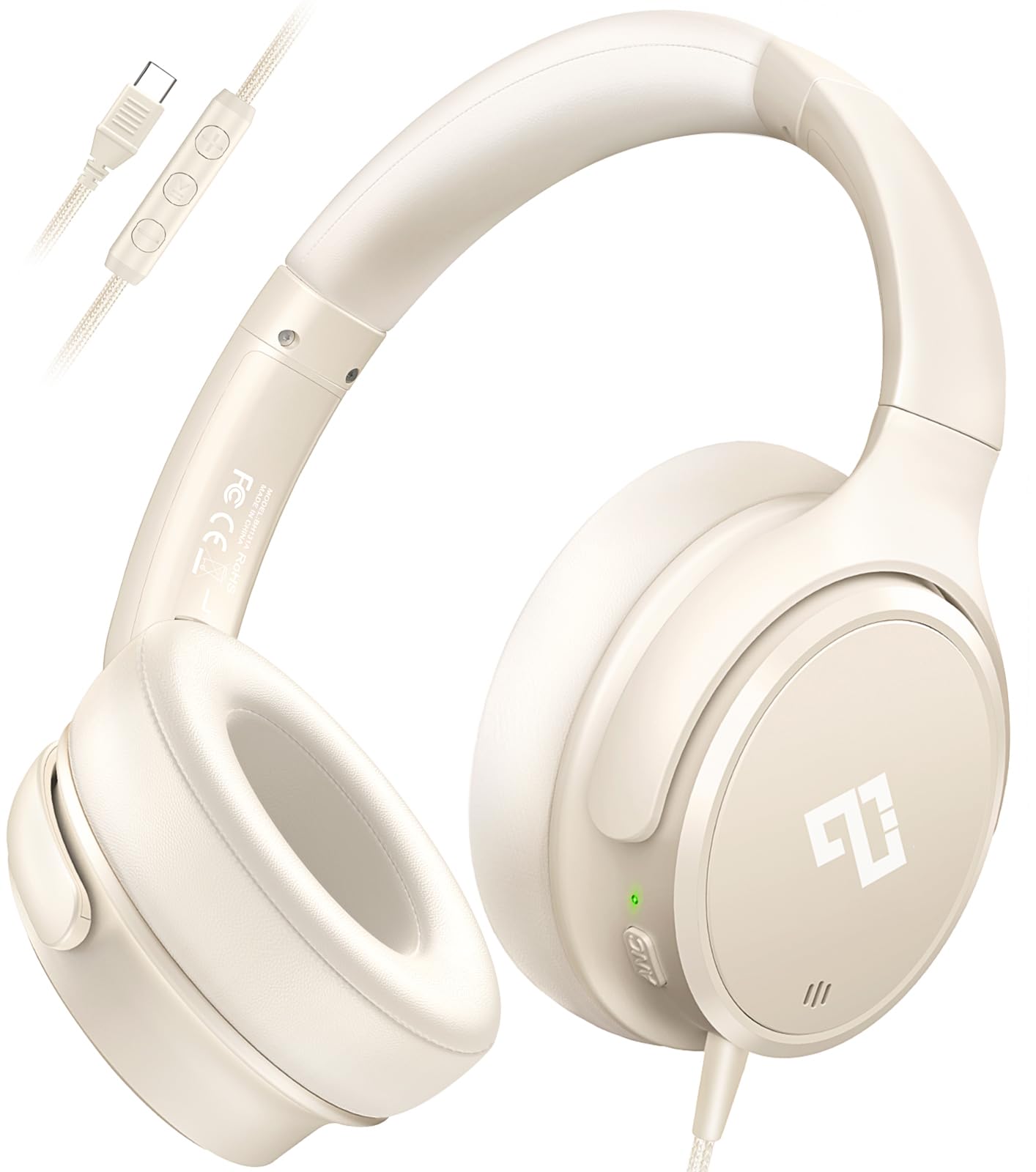 INFURTURE USB C Headphones Wired Active Noise Cancelling Over Ear-White