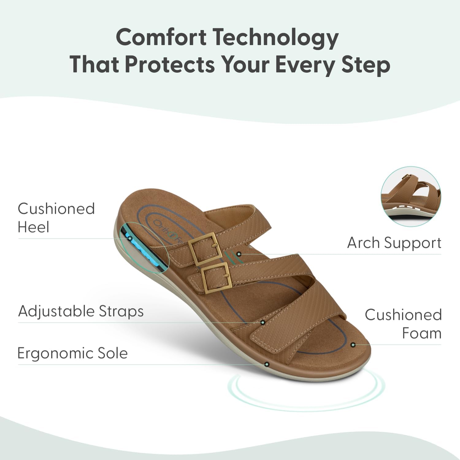 Orthofeet Women's Orthopedic Sahara Weave Adjustable Slide Sandal