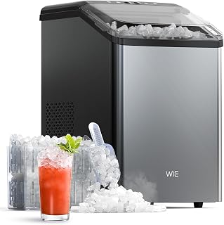 Ice Maker Nugget Countertop 40LBS Pebble Ice Machine,Quick Ice Making,Soft Crunchy Sonic Portable Small Frozen Ice Makers, Quiet Anti-Scale Self Cleaning Tabletop/Office/Home/Party/Camping,Metal Black