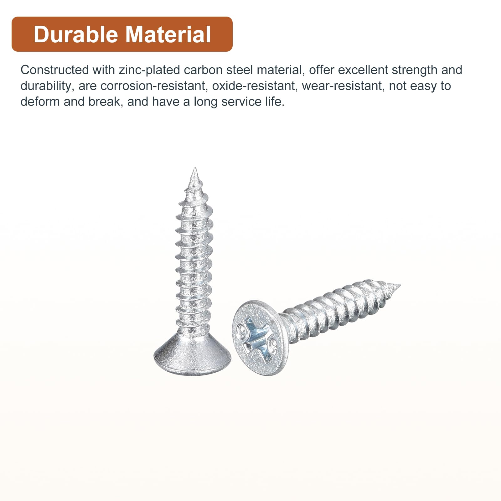 DTGN 100Pcs #6x3/4" Flat Head Wood Screws, Carbon Steel Phillips Self Tapping Screws - Good for Woodworking Furniture - Silver - Image 3