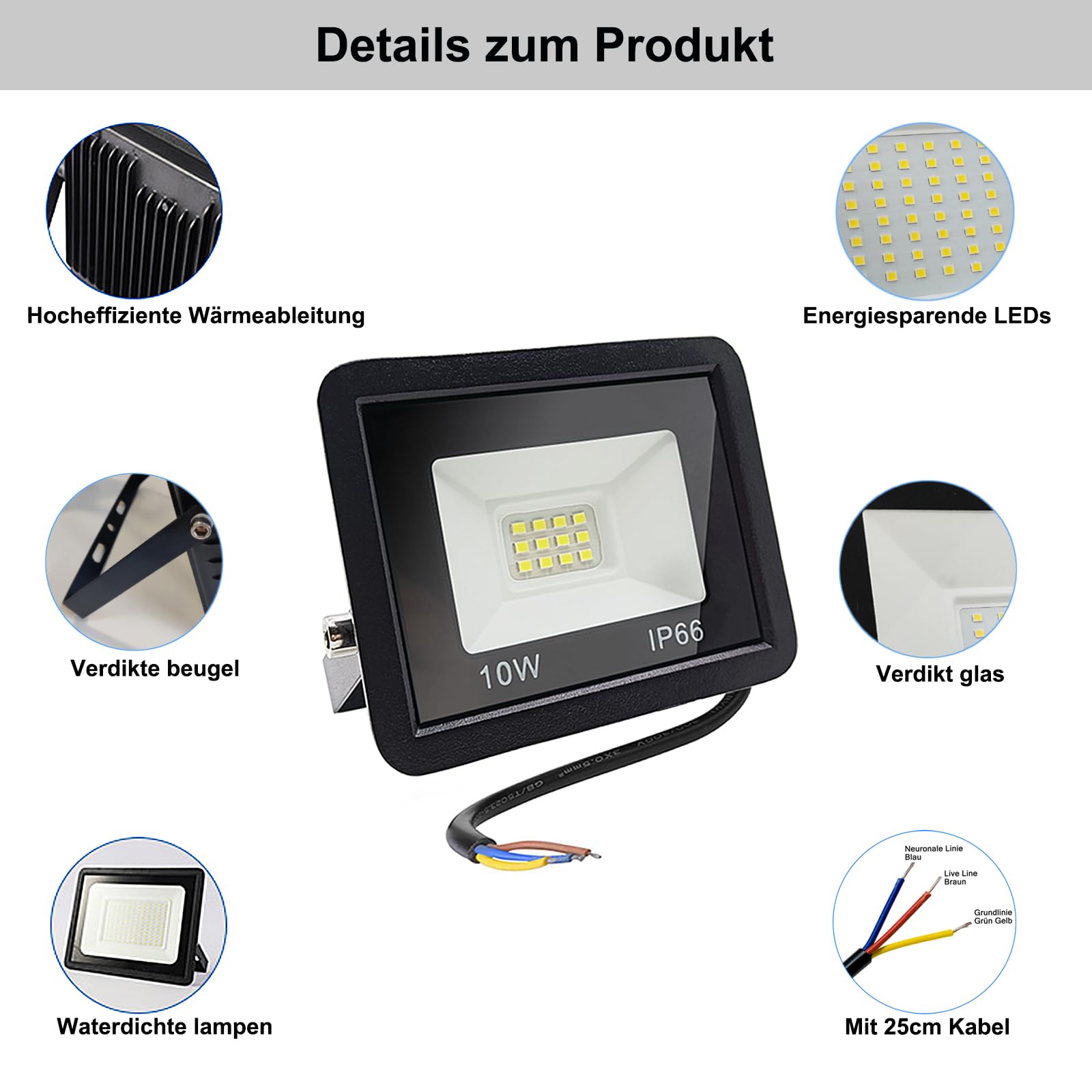 Focos LED Exterior 10 W 5 Piezas, Foco LED 3000K 850LM Blanco Cálido, IP65 Impermeable Superbrillante Proyector LED, Para Jardín, Patios, Garaje, etc.