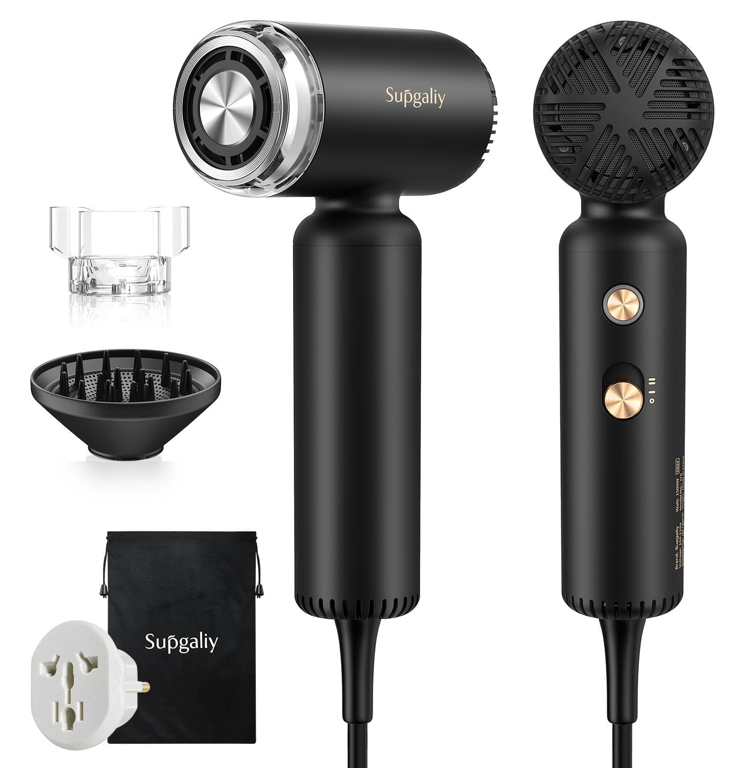 Dual Voltage Hair Dryer, High-Speed Ionic Blow Dryer for Fast Drying, Travel Compact Hair Blow Dryer with Magnetic Curly Diffuser for Home, Portable Hairdryer International 110-240V