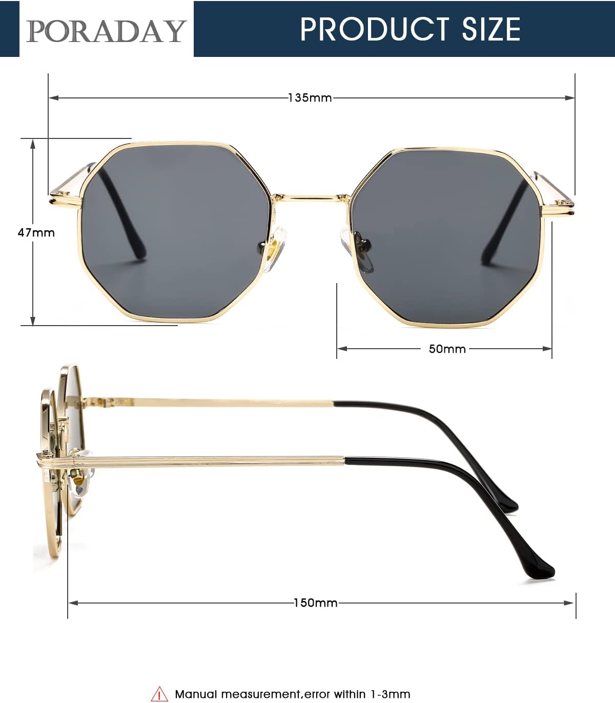 PORADAY Square Sunglasses for Women Men Retro Octagon Metal Sun Glasses Vintage Polygon Shades - Image 7