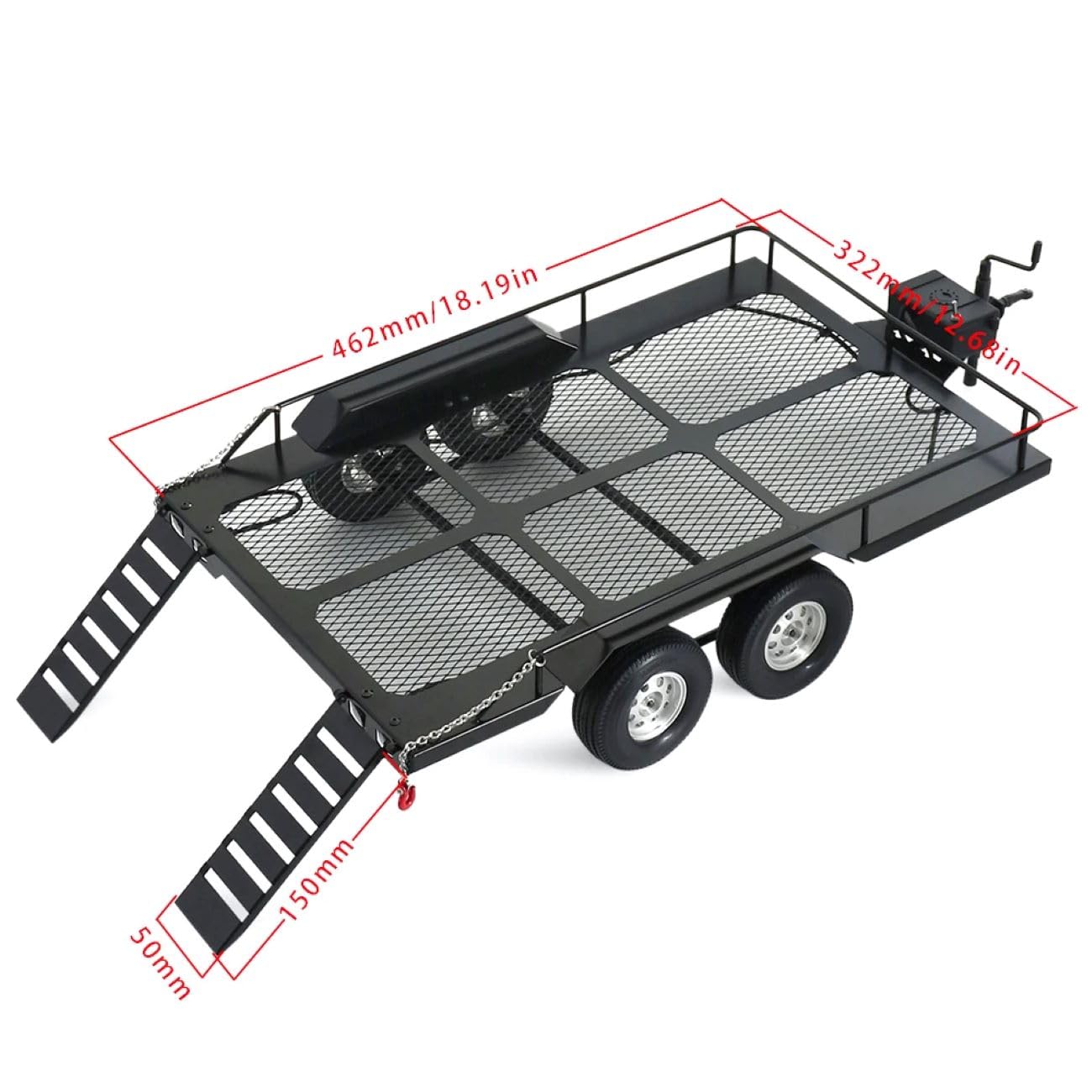 RC Trailer 1/10 Scale Metal Truck Trailer Kit for Crawler Axial SCX10 D90 Wrangler TRX4 TRX6 Redcat GEN8