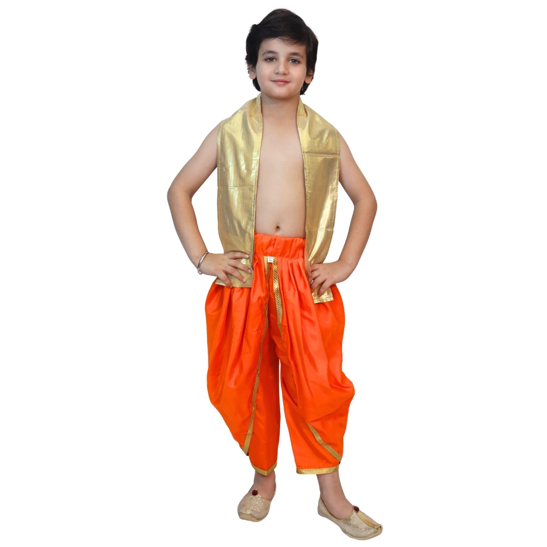 Kaku Fancy Dresses Orange Dhoti & Golden Patka for Kids | Traditional Dhoti for Boys & Girls | Ethnic Costume Set | 14-17 Years-image-28