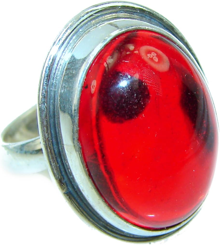 SilverRush Style Amber Womens Ring 925 Sterling Silver Size: 8 -adjustable